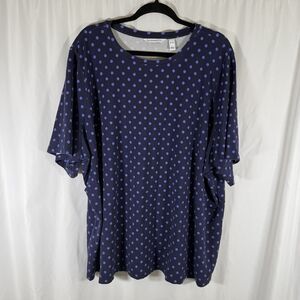 Isaac Mizrahi Live Shirt Women's 4X Blue Polka Dot Short Sleeve Stretchy